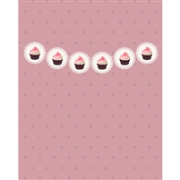 Classy Pink Cupcake Banner Printed Backdrop