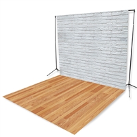 White Brick and Red Oak Floor Extended Printed Backdrop