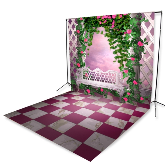 Rosy Pink Courtyard Floor Extended Printed Backdrop