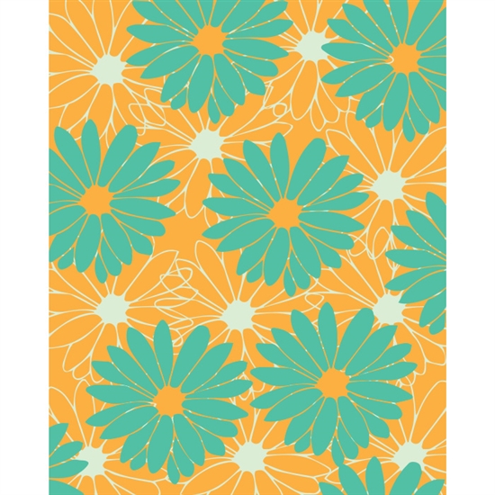 Large Blue/Orange Flowers Printed Backdrop