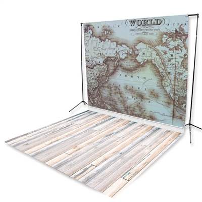 World Map & Bleach Planks Floor Extended Printed Backdrop