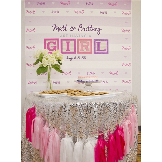 Baby Girl Announcement Printed Backdrop