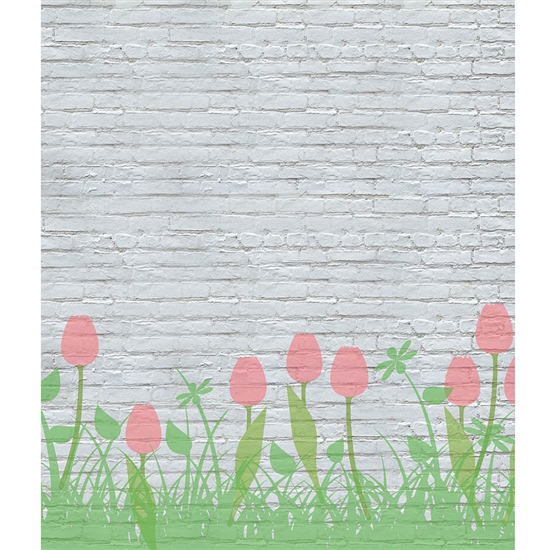 Tulips on Brick Printed Backdrop