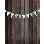Green Bunting on Gray Planks Printed Backdrop