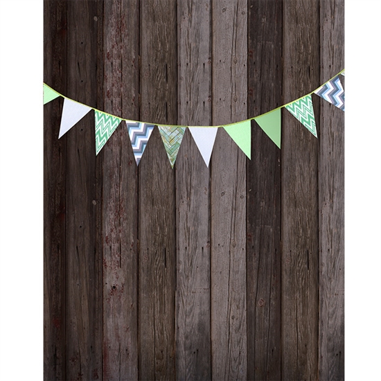 Green Bunting on Gray Planks Printed Backdrop