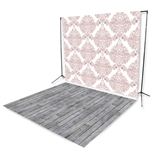 Blush Damask & Gray Pine Floor Extended Printed Backdrop