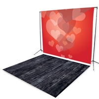 Bubbling Hearts & Black Smoky Wood Floor Extended Printed Backdrop