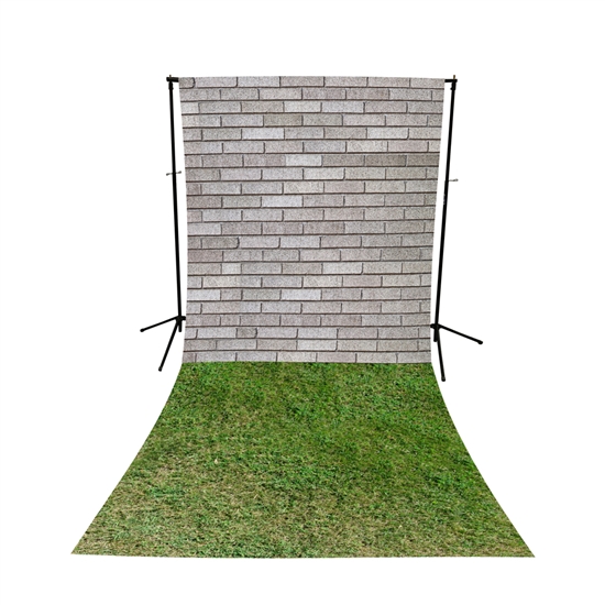 Cinder Blocks & Grass Floor Extended Printed Backdrop