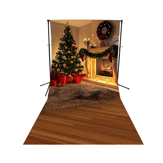 Holiday Fireplace Floor Extended Printed Backdrop