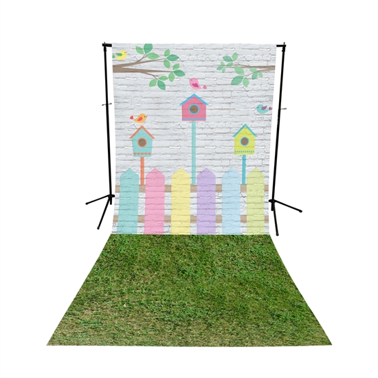 Spring Fence & Grass Floor Extended Printed Backdrop
