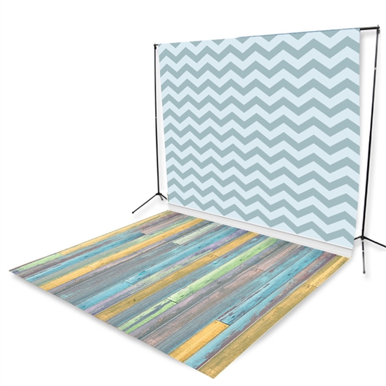 Baby Boy Chevron & Light Pastel Planks Floor Extended Printed Backdrop