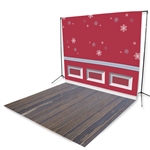 Christmas Wainscoting & Blue Pine Floor Extended Printed Backdrop