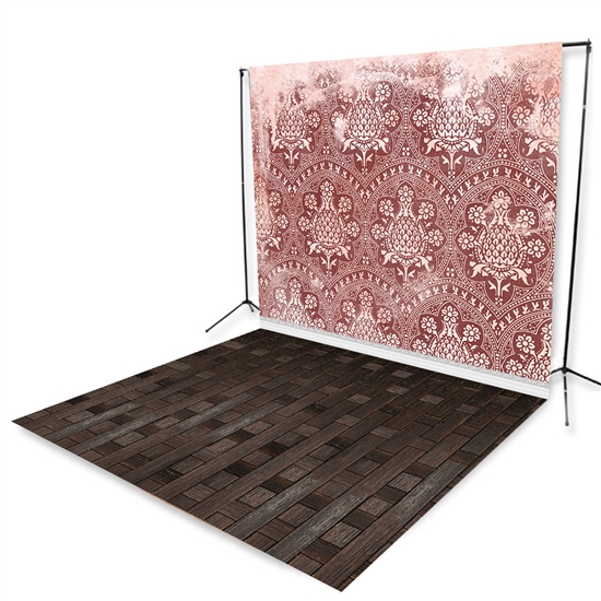 Aged Sand Damask & Woven Wood Floor Extended Printed Backdrop