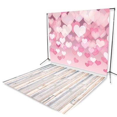Floating Hearts & Bleach Planks Floor Extended Printed Backdrop