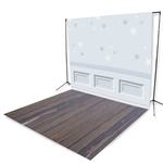 Snowflake Wainscoting & Blue Pine Floor Extended Printed Backdrop