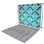 Teal Damask & Gray Pine Floor Extended Printed Backdrop