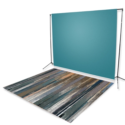 Teal Nearly Solid & Peach Distressed Floor Extended Printed Backdrop