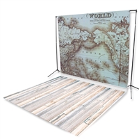 World Map & Bleach Planks Floor Extended Printed Backdrop