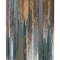 Blue and Peach Distressed Wood Floordrop