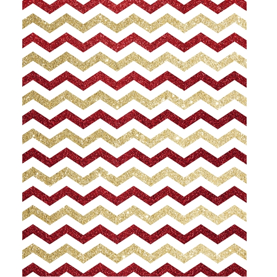 Red and Gold Glitter Chevron Printed Backdrop