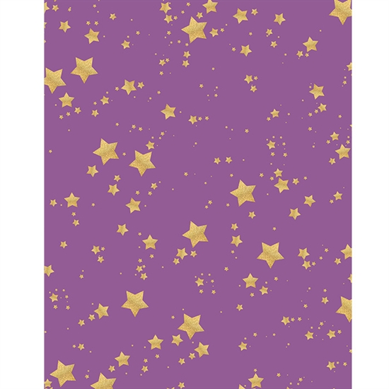 Purple and Gold Glitter Stars Printed Backdrop