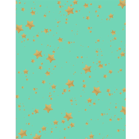 Mint and Gold Glitter Stars Printed Backdrop