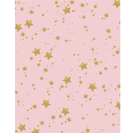 Pink with Gold Glitter Stars Printed Backdrop