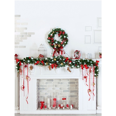 Elegant Christmas Fireplace Printed Backdrop