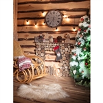 Cozy Christmas Log Cabin Printed Backdrop
