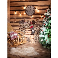 Cozy Christmas Log Cabin Printed Backdrop