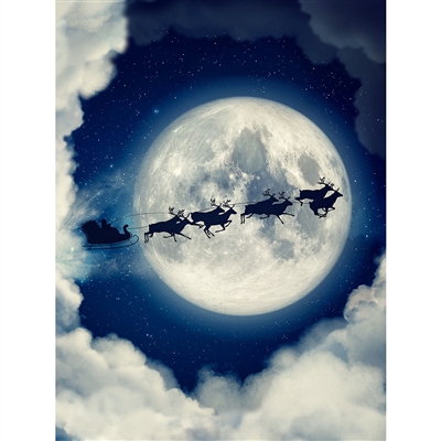 Santa Sleigh in Sky Printed Backdrop