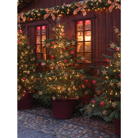 Christmas Tree Cottage Printed Backdrop