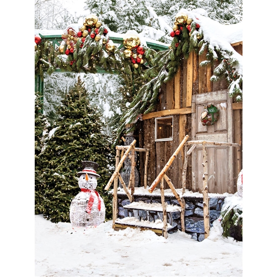 Snowman Cabin Printed Backdrop