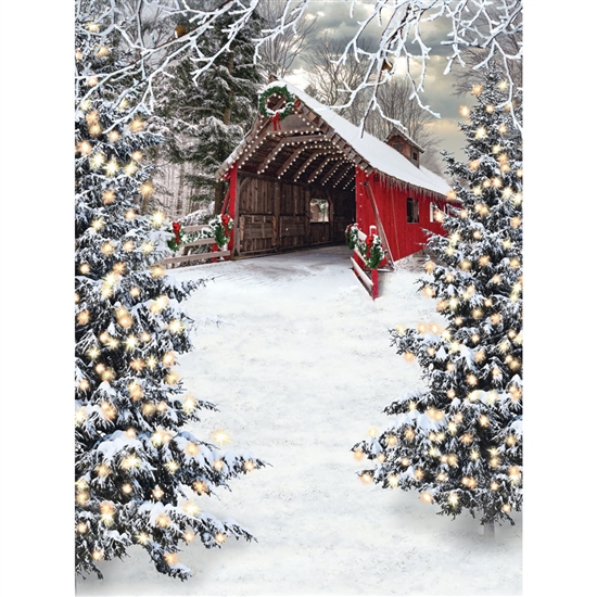 Christmas Covered Bridge Printed Backdrop