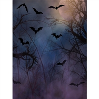 Spooky Moon and Bats Printed Backdrop