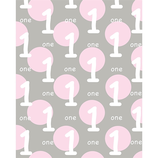 Pink and Gray 1st Birthday Printed Backdrop