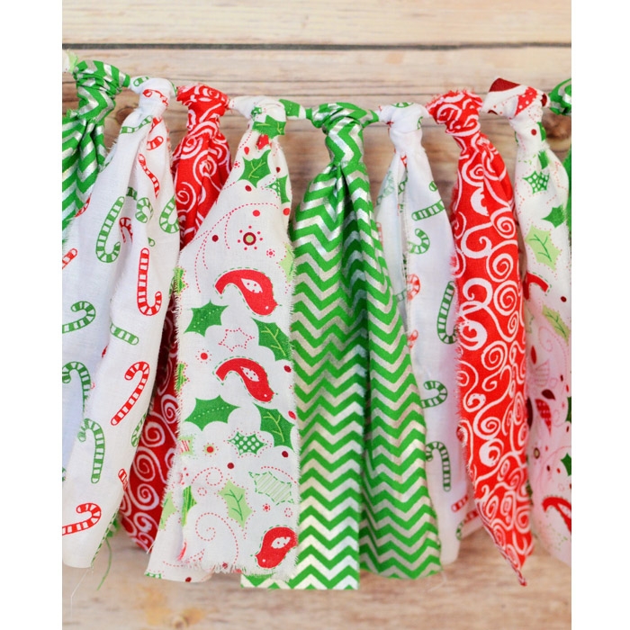 Christmas Winter Red Green Black Candy Canes Dots Stripes fabric rag Garland 5ft 