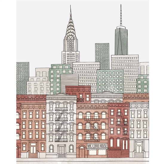 Colorful New York City Sketch Printed Backdrop
