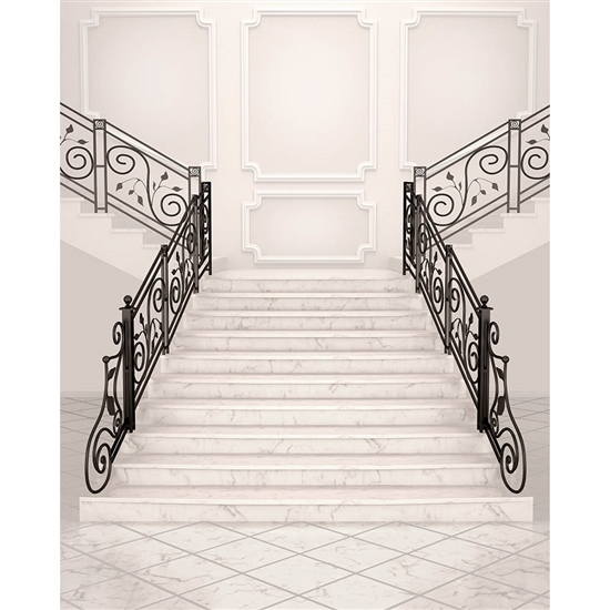 White Marble Stairs Printed Backdrop