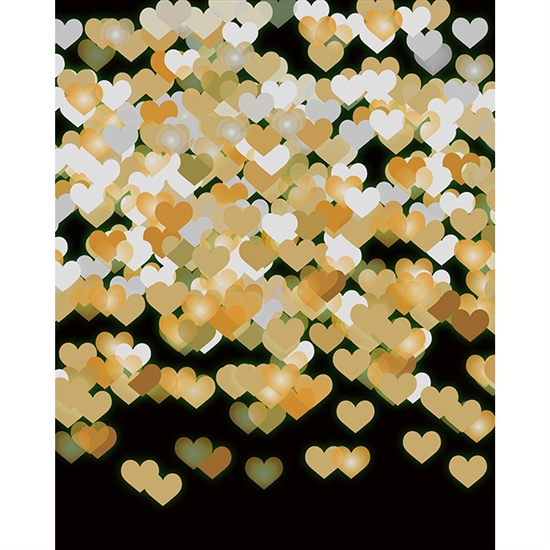 Gold Hearts on Black Bokeh Printed Backdrop