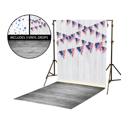 Patriotic Glitter Stars  & American Bunting Vinyl Backdrop Kit